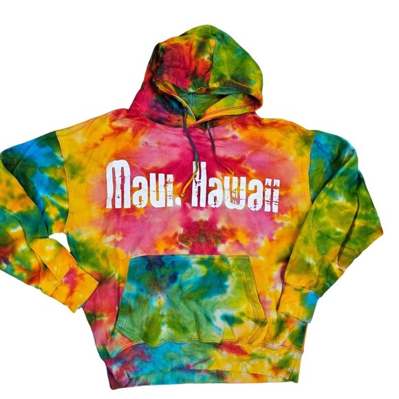 Y2K XL Colorful Tiedye Maui Hawaiian Hoodie Hooded Sweatshirt Hippie Surfer‎ - Picture 1 of 8
